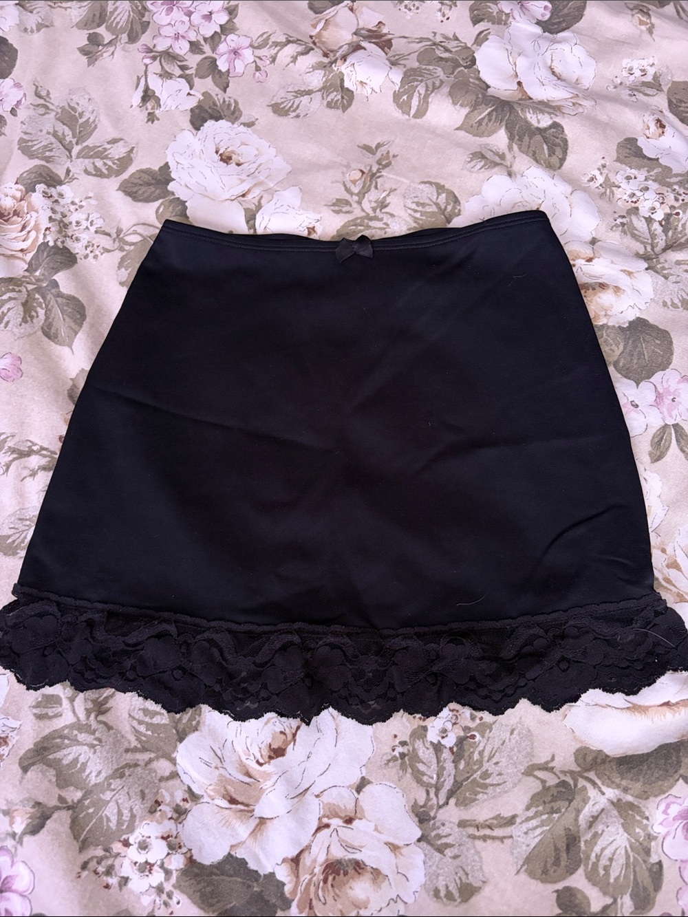 Nancy Ganz Black Mini Skirt with Lace Hem